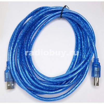 Кабель USB 2,0 A - USB B [вилка - вилка, 5м, синий]