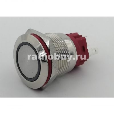 Кнопка без фиксации, металл, 19мм, подсветка 220V