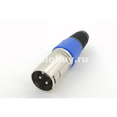 Разъём XLR (Canon) 3pin штекер на кабель, цанга, синий