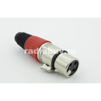 Разъём XLR (Canon) 3pin гнездо на кабель, цанга, красный