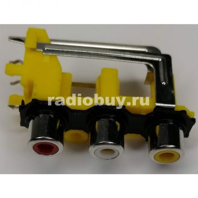 Гнездо RCA х 3 на пластине, вертикально на плату