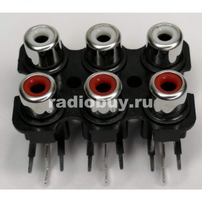Гнездо RCA х 6 на пластине вертикальное по 3 гнезда в ряд, на печать