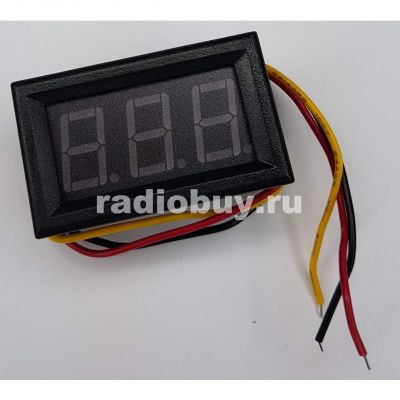 Безкорпусный цифровой вольтметр LED, DC (0-30V) 3-х проводной, рамка, цифры зелёные