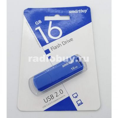 Флешка 16 ГБ, Smartbuy [SB16GBCLU-BU, USB 2.0], синий