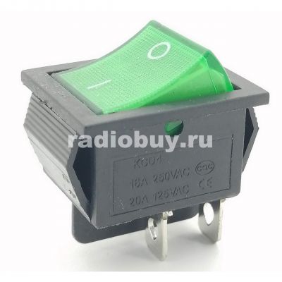 Переключатель IRS-201-3C, зелёный, с подсветкой (2on-off), 16А