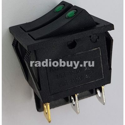Переключатель IRS-2101E-1C, черный/зелёный глазок, с подсветкой (on-off)