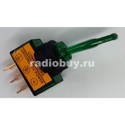 Тумблер ASW-13D 12V/20A, зелёный