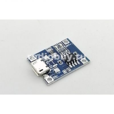 Модуль для зарядки Li-ion аккумулятор (питание micro USB) 4,5-5,5V, 4,2V