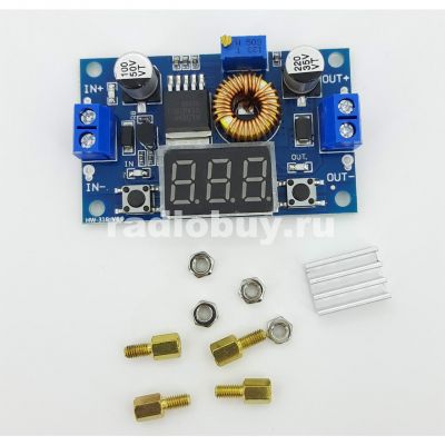 Модуль DC-DC понижающий вход 4.0-38V выход 1.25-36V с регулировкой до 5А XL4015, с LED вольтметром