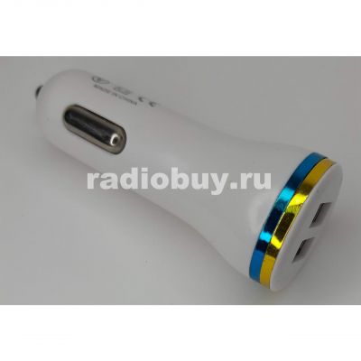 Мини адаптер в автоприкуриватель, 2хUSB, выход 2,1А KO-09