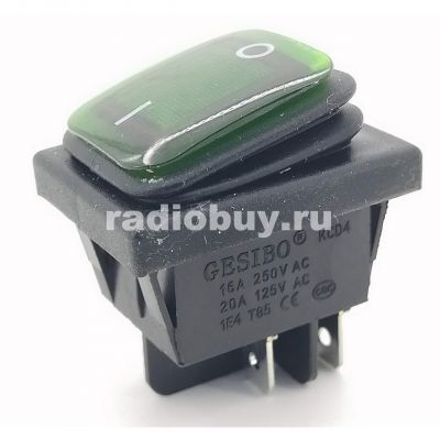 Переключатель IRS-201-3A, зелёный, с подсветкой (2on-off), влагозащита