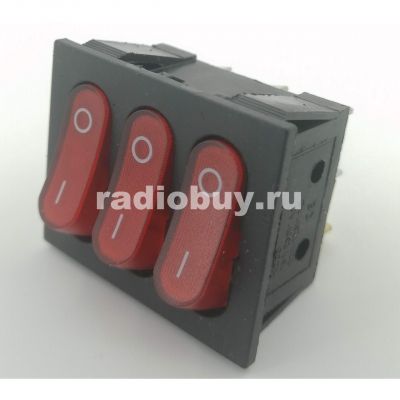 Переключатель трехклавишный KCD3-3-CRB, красный