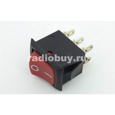 Минипереключатель KCD1-203-1, 6pin, 6A, 250V, ON-OF-ON, красный